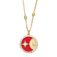 Cubic Zircon Micro Pave Brass Necklace, with 1.97 extender chain, Round, gold color plated, micro pave cubic zirconia & enamel .32 Inch 