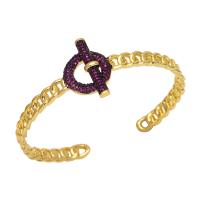 Brass Cuff Bangle, gold color plated & micro pave cubic zirconia 