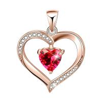 Cubic Zirconia Micro Pave Sterling Silver Pendant, 925 Sterling Silver, Heart, rose gold color plated, micro pave cubic zirconia & for woman & hollow 