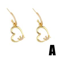 Cubic Zirconia Micro Pave Brass Earring, Heart, gold color plated & micro pave cubic zirconia, golden 