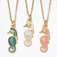 Cubic Zircon Micro Pave Brass Necklace, with 1.97 extender chain, Seahorse, gold color plated, micro pave cubic zirconia & enamel .32 Inch 