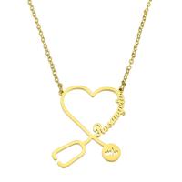 Stainless Steel Jewelry Necklace, 304 Stainless Steel, with 1.97inch extender chain, Vacuum Ion Plating, Each custom text must be less than 10 letters & fashion jewelry & for woman, golden, 33*35mm,2mm Approx 17.72 Inch 