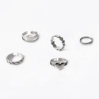 Zinc Alloy Ring Set, plated, 5 pieces & fashion jewelry & for woman, silver color 