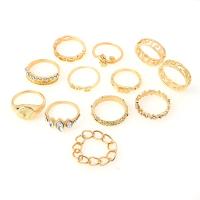 Zinc Alloy Ring Set, plated, 12 pieces & fashion jewelry & for woman & with rhinestone, golden 