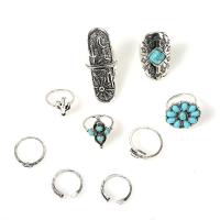 Zinc Alloy Ring Set, with turquoise, plated, 9 pieces & fashion jewelry & for woman 