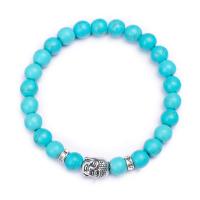 Synthetic Turquoise Bracelet, Synthetic Blue Turquoise, with Zinc Alloy, Round, platinum color plated, Unisex & anti-fatigue, blue, 8mm Approx 7.48 Inch 
