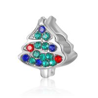 Zinc Alloy Large Hole Beads, Christmas Tree, silver color plated, DIY & with rhinestone, silver color Approx 4.5mm 