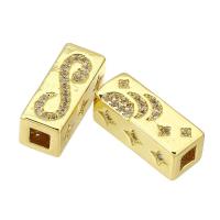 Cubic Zirconia Micro Pave Brass Beads, Rectangle, gold color plated, micro pave cubic zirconia Approx 3mm 