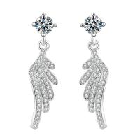 Cubic Zirconia Micro Pave Brass Earring, brass post pin, Wing Shape, micro pave cubic zirconia & for woman, silver color 