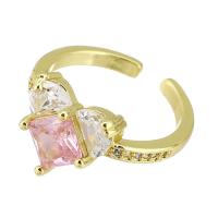 Cubic Zirconia Micro Pave Brass Finger Ring, gold color plated, fashion jewelry & DIY & micro pave cubic zirconia, pink US Ring .5 