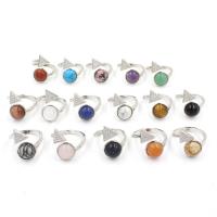 Gemstone Stainless Steel Finger Ring, Natural Stone, with 303 Stainless Steel, Round, Adjustable & Unisex & with rhinestone 10mm, Inner Approx 21mm 