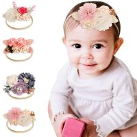 Moda venda del bebé, paño, con Nylón, Flor, hecho a mano, 4 piezas & Chica & para  los niños, color mixto, 90mm, 4PCs/Set, Vendido por Set