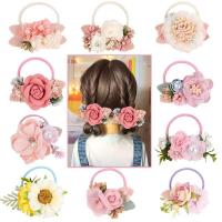 Elastique cheveux enfants, tissu, fleur, fait à la main, Fille & pour les enfants & styles différents pour le choix, couleurs mélangées Vendu par PC