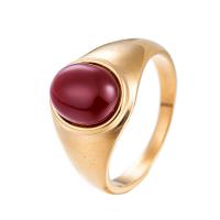 Gemstone Finger Ring, Titanium Steel, with Natural Stone, Oval, Vacuum Ion Plating & Unisex 12.5mm 