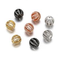 Cubic Zirconia Micro Pave Brass Beads, Round, plated, DIY & micro pave cubic zirconia & hollow 