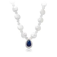 Plastic Pearl Necklace, with Crystal & Zinc Alloy, for woman & with rhinestone, mixed colors cm 