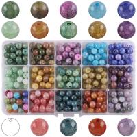 Natürliche Crackle Achat Perlen, mit Kunststoff Kasten, rund, poliert, DIY, gemischte Farben, 8mm, ca. 375PCs/Box, verkauft von Box
