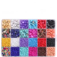 Mixed Glass Seed Beads, with Plastic Box & Gemstone Chips, stoving varnish, DIY, mixed colors Approx 