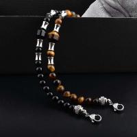 Gemstone Bracelets, 316L Stainless Steel, with Tiger Eye & Black Agate, with 1.18inch extender chain, fashion jewelry & Unisex, 6mm Approx 7.48 Inch 