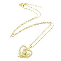 Cubic Zircon Micro Pave Brass Necklace, with 304 Stainless Steel Chain, Heart, gold color plated, micro pave cubic zirconia & for woman & hollow Approx 20 Inch 