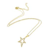 Cubic Zircon Micro Pave Brass Necklace, with 304 Stainless Steel Chain, Star, gold color plated, micro pave cubic zirconia & for woman & hollow Approx 20 Inch 