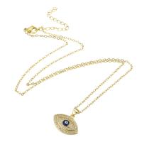 Cubic Zircon Micro Pave Brass Necklace, with 304 Stainless Steel Chain, Eye, gold color plated, micro pave cubic zirconia & for woman & enamel Approx 20 Inch 