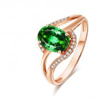 Brass Finger Ring, with Tourmaline, micro pave cubic zirconia & for woman, mixed colors, 17mm 