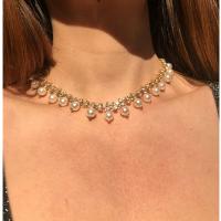 collier de Stras en alliage Zinc, alliage de zinc, avec perle de plastique, pour femme & avec strass, couleurs mélangées Environ 52 cm, Vendu par PC