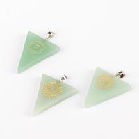Aventurine Pendants, Green Aventurine, with Brass, Triangle, silver color plated, Unisex green 