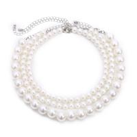 Collier de perles en plastique, alliage de zinc, avec perle de plastique, avec 2.7inch chaînes de rallonge, Placage de couleur platine, bijoux de mode & multicouche & pour femme Environ 13.8 pouce, Vendu par PC