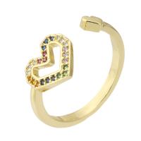 Cubic Zirconia Micro Pave Brass Finger Ring, gold color plated, fashion jewelry & micro pave cubic zirconia & for woman, multi-colored, 9mm, US Ring .5 