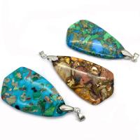 Natural Turquoise Pendants, with Brass, Teardrop, silver color plated, DIY 