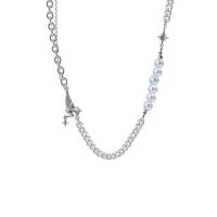 Collier de perles en plastique, 314 acier inoxydable, avec perle de plastique, avec 1.96inch chaînes de rallonge, ange, bijoux de mode & pour femme & avec strass, couleur originale Environ 15.3 pouce, Vendu par PC