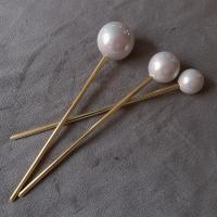 Hair Stick, Zinc Alloy, with Shell Pearl, gold color plated white, 130mm 