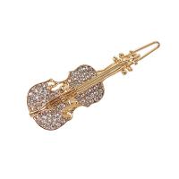 Hair Clip, Zinc Alloy, Violin, plated, for woman & with rhinestone 59mm 