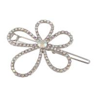 Hair Clip, Zinc Alloy, Flower, for woman & with rhinestone & hollow 60mm 