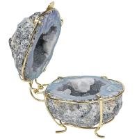Ice Quartz Agate Jewelry Display Box, with Brass 6-8cm 