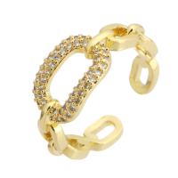Brass Cuff Finger Ring, gold color plated, fashion jewelry & micro pave cubic zirconia & for woman, golden, 9mm, US Ring 