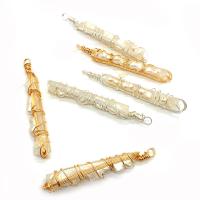 Ice Quartz Agate Pendants, with brass wire & Freshwater Pearl, irregular, plated, DIY 10x50- 