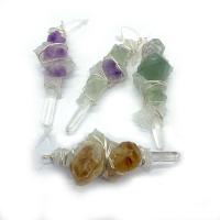 Ice Quartz Agate Pendants, with brass wire & Crystal, irregular, silver color plated, DIY 20x90- 