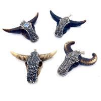 Acrylic Brass Pendants, with Rhinestone Clay Pave & Brass, Horn, silver color plated, DIY 