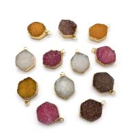 Ice Quartz Agate Pendants, with Brass, Hexagon, gold color plated, DIY 