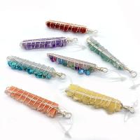 Ice Quartz Agate Pendants, with Natural Gravel & brass wire, irregular, silver color plated, DIY 