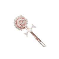 Hair Clip, Zinc Alloy, Lollipop, gold color plated, for woman & with rhinestone & hollow 65mm 