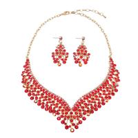 Rhinestone Zinc Alloy Jewelry Set, earring & necklace, with 2.75 inch extender chain, gold color plated, 2 pieces & for woman & with rhinestone 58mm Approx 16.92 Inch 