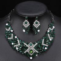 Rhinestone Zinc Alloy Jewelry Set, earring & necklace, platinum color plated, 2 pieces & for woman & with rhinestone Approx 14.96 Inch 