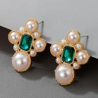 Plastic Pearl Zinc Alloy Earring, with Crystal & Plastic Pearl, zinc alloy post pin, plated, for woman, mixed colors, 15-60mm 