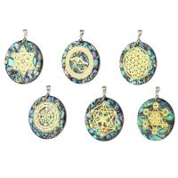 Abalone Shell Pendants, Brass, with Abalone Shell, Round, gold color plated, fashion jewelry & DIY, multi-colored Approx 4mm 