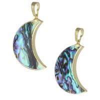 Abalone Shell Pendants, Brass, with Abalone Shell, Moon, gold color plated, random style & fashion jewelry & DIY, multi-colored Approx 4mm 