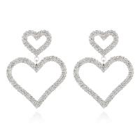 gota pendiente de diamantes de imitación, con metal, Corazón, chapado, para mujer & hueco, más colores para la opción, 47x60mm, Vendido por Par